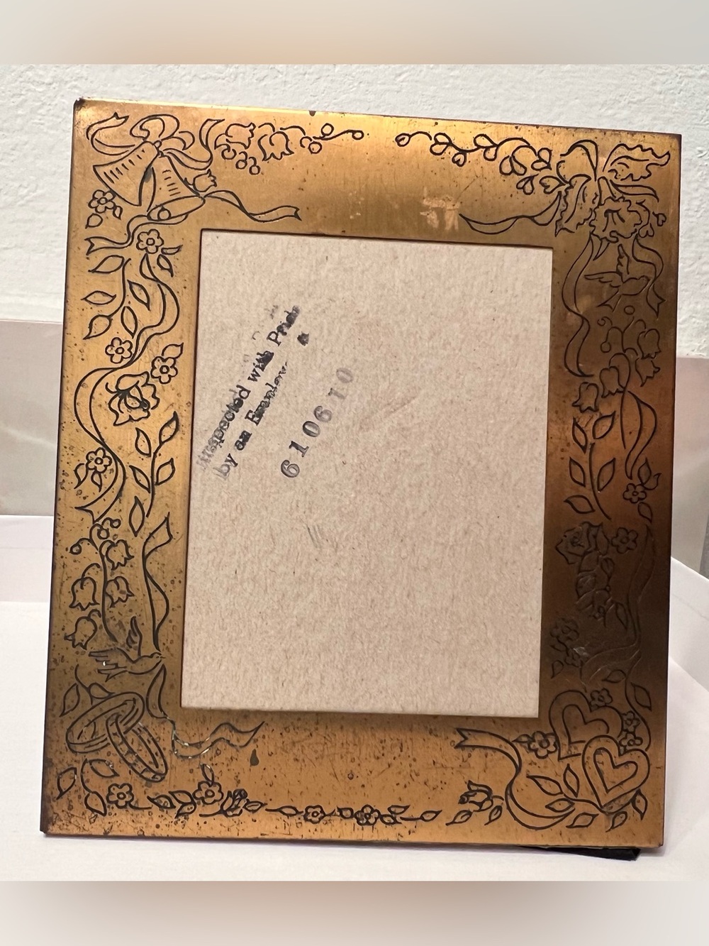 Vintage Brass Picture Frame Gold Tone 5x7 Embossed Tabletop Decor